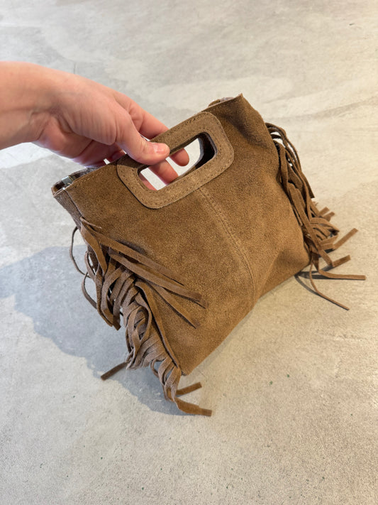 Borsa in camoscio con frange e tracolla