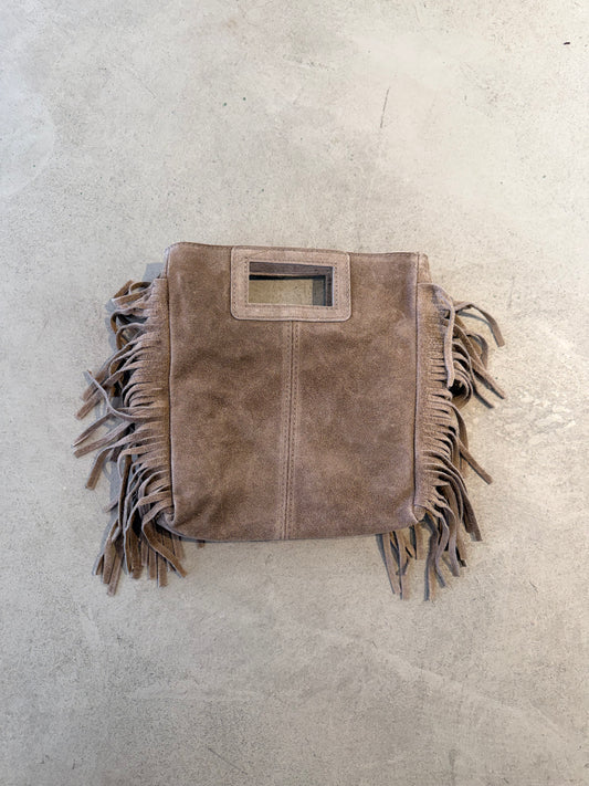 Borsa in camoscio con frange e tracolla